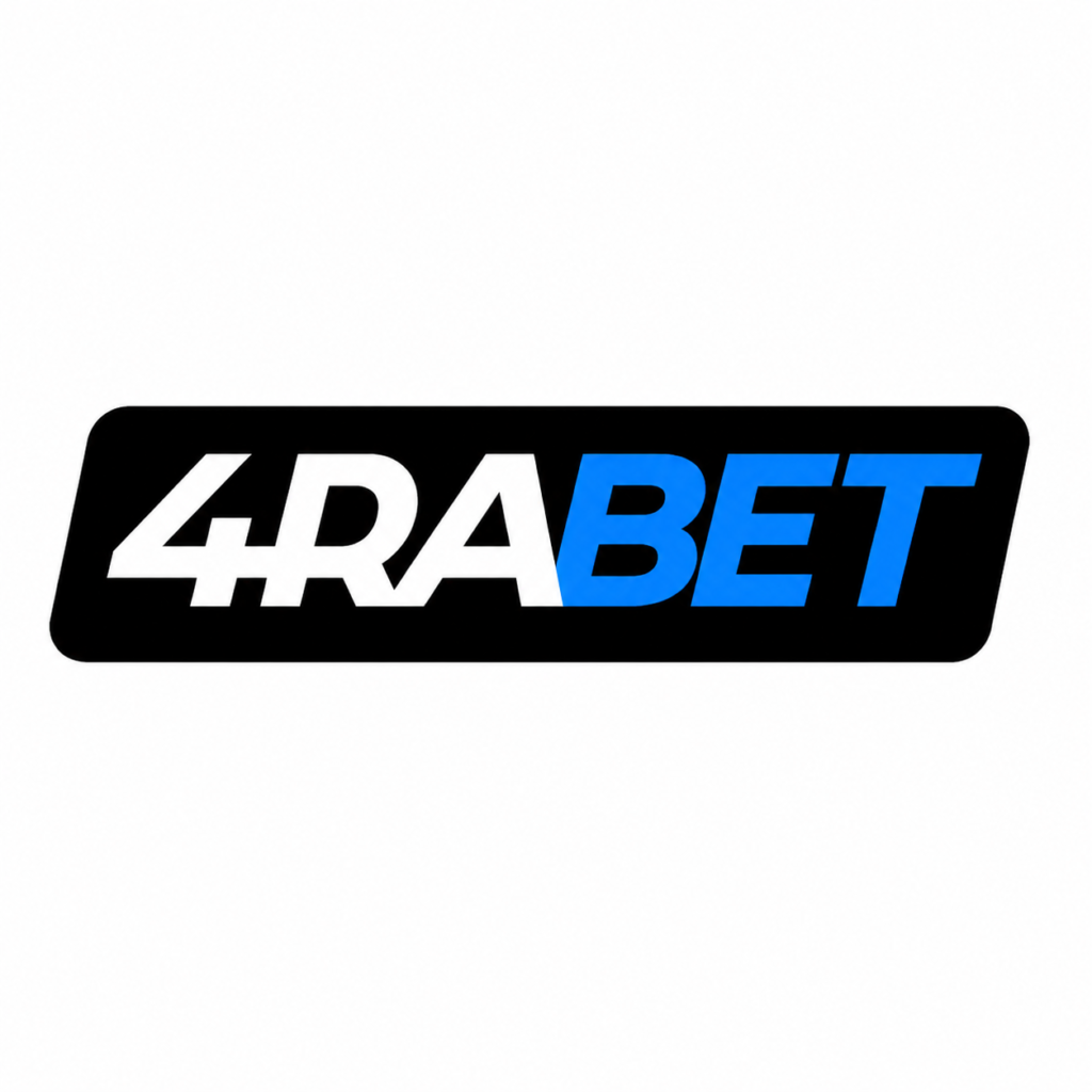 4RABET logo featuring white and blue text on a black background in high-quality 4K resolution