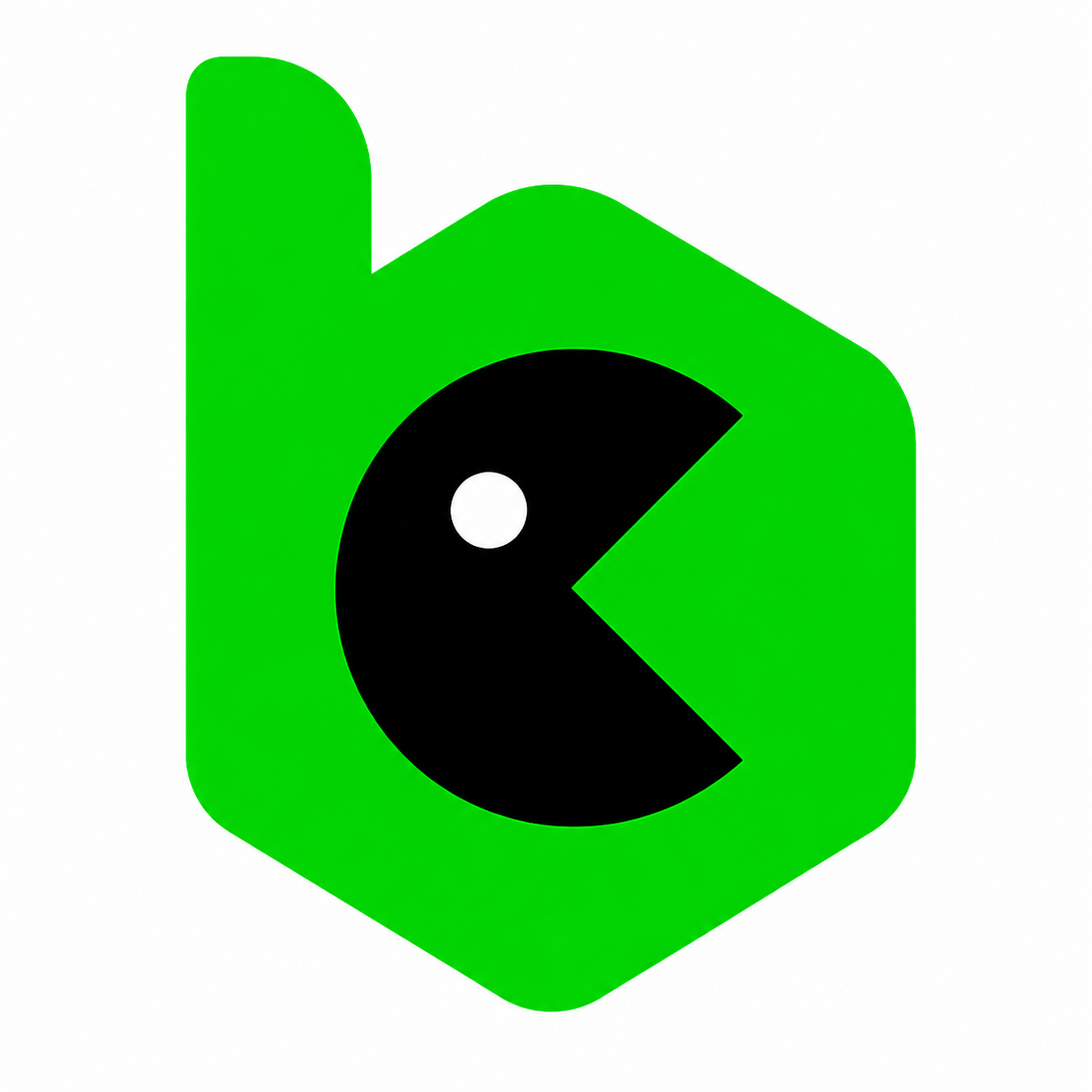 Bc.game Bright green gaming logo with a black Pac-Man style icon on a white background in 4K resolution.