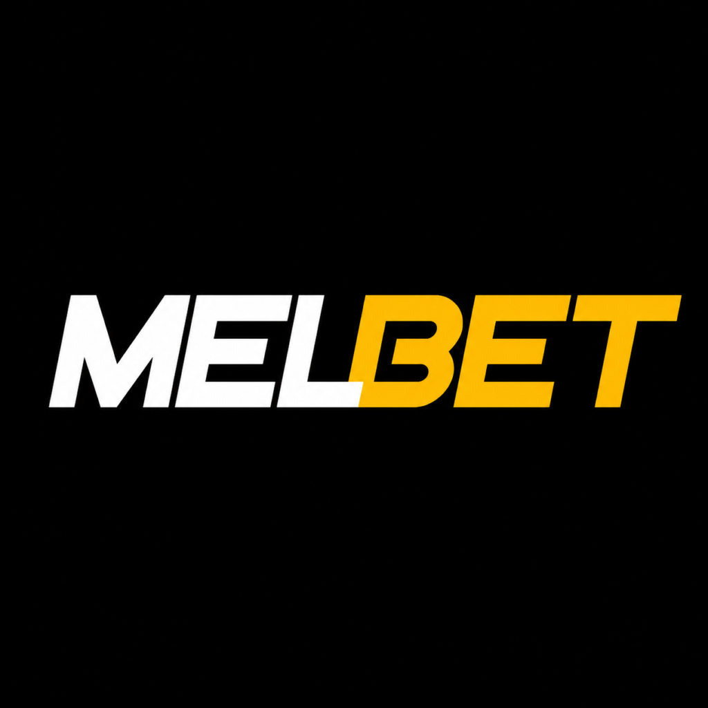 MELBET logo with white and yellow text on black background