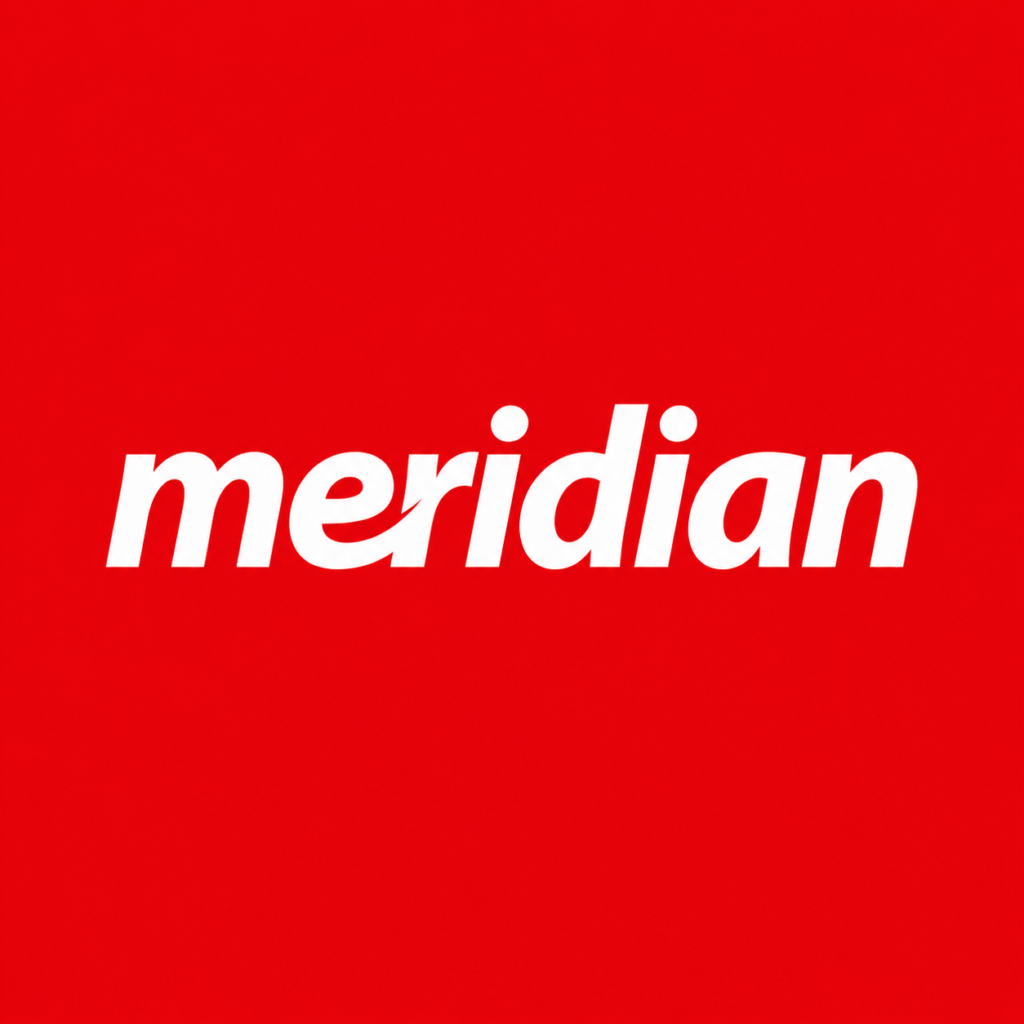 Meridianbet logo in white text displayed on a red background in high-resolution 4K quality